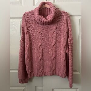Dusty Rose Cable Knit Turtleneck Sweater small